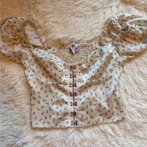 Princess Polly Allyson Floral Cream Puff Sleeve Corset US Size 2